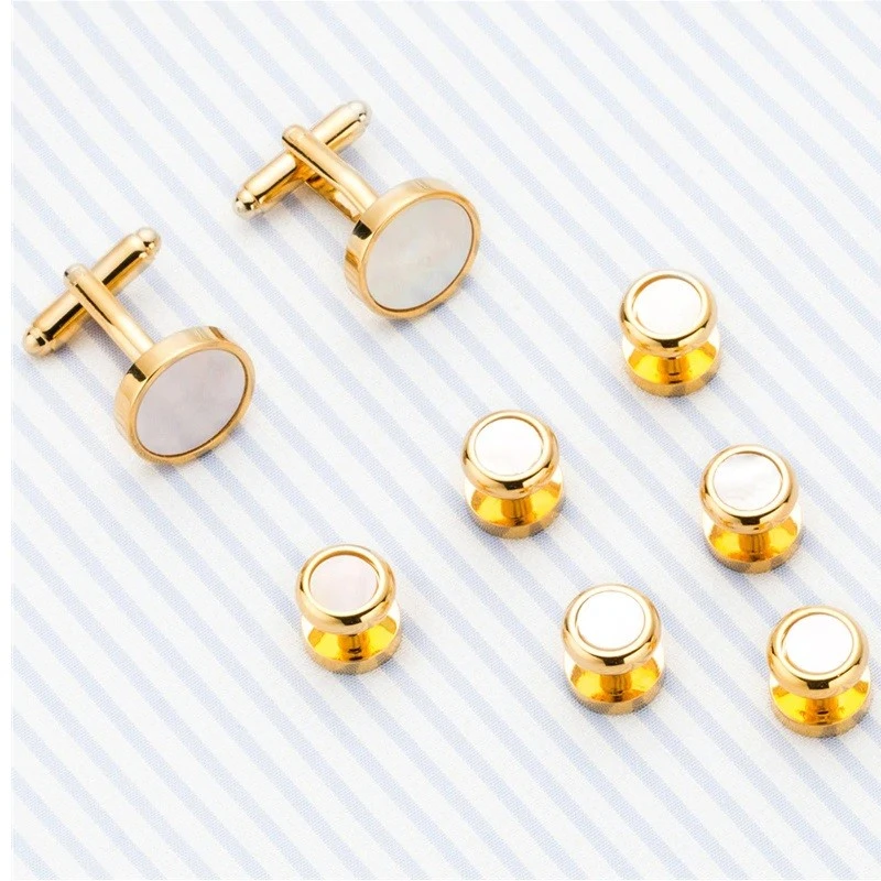 Boutons De Manchette En Perles Pour Chemises Françaises - Doré, Alliage Zinc, Lot De 2